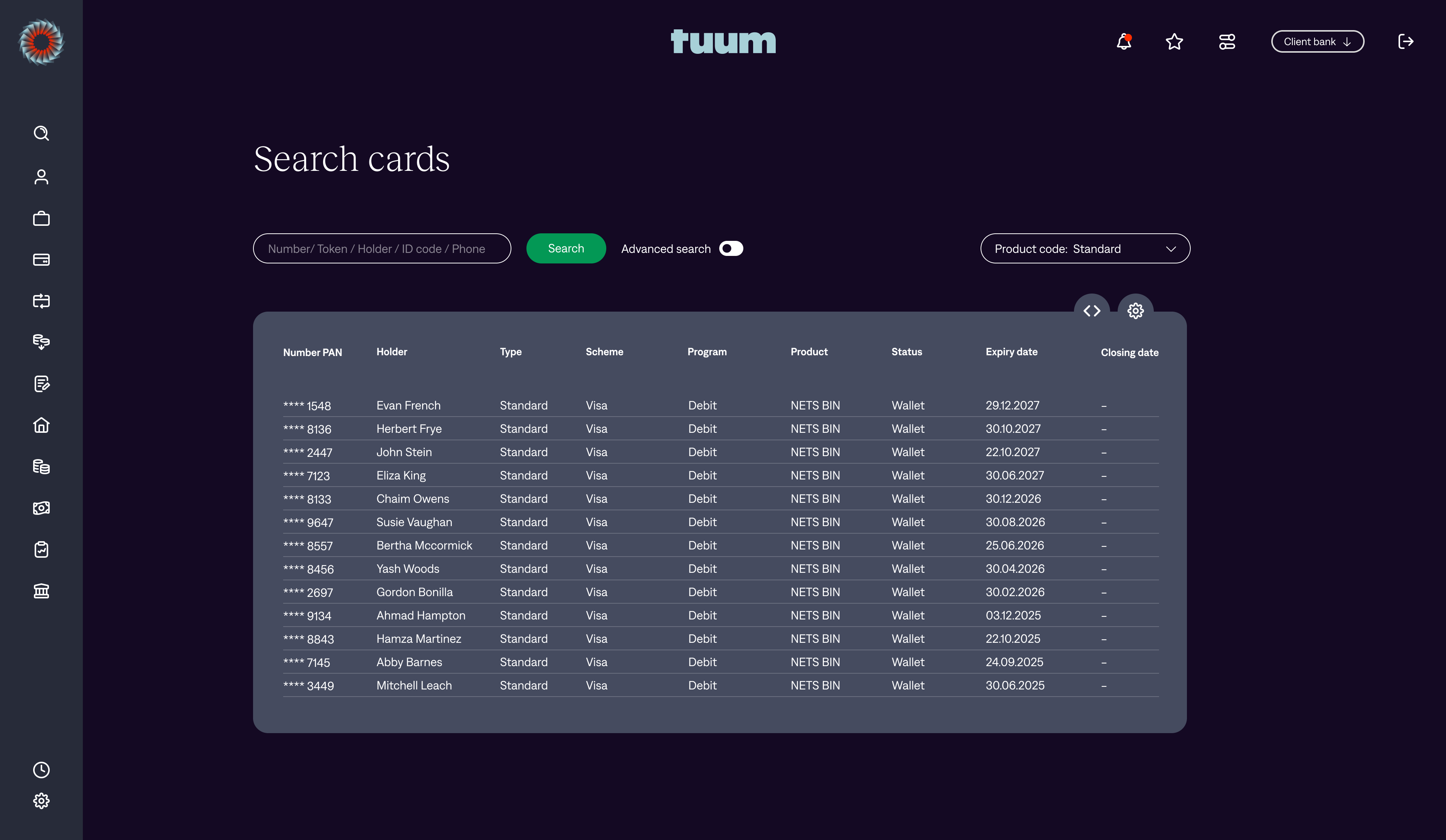 Cards view screenshot – Tuum