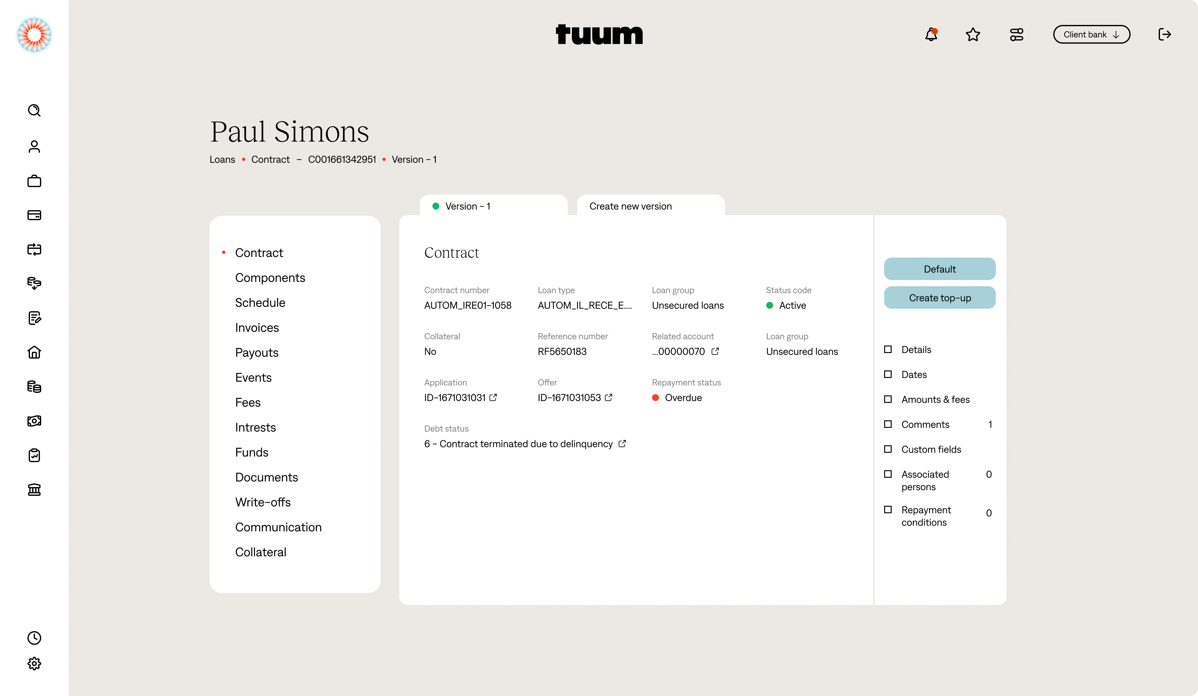 Lending view screenshot – Tuum